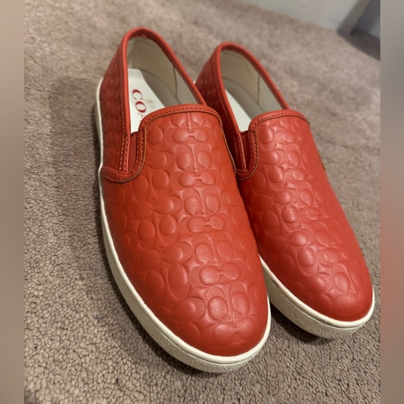Coach Red Leather Symbol Embossed Slip-On Sneakers. Size 8.5 - Picture 3 of 13